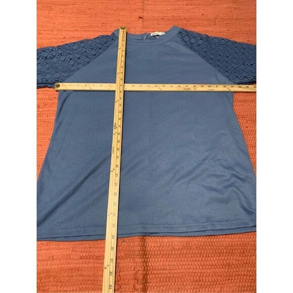 NEW WITH TAGS Mihol Blue Lace Crochet Long Sleeve Waffle Knit Frenchy Plus Size - Picture 8 of 8